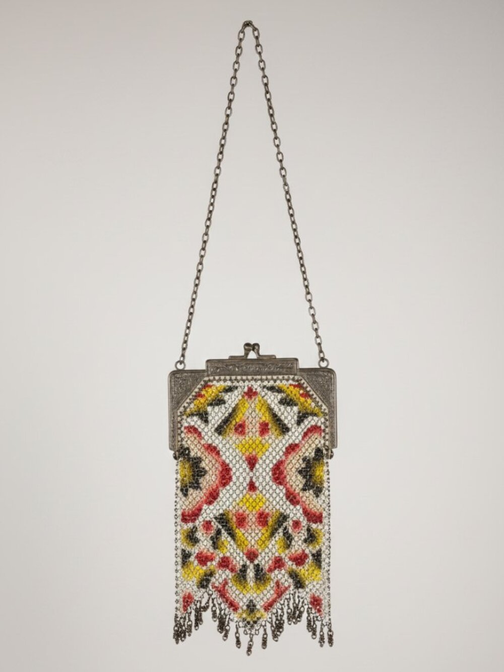 Vintage Art Deco Beaded Victorian Purse – Geometric Chevron Fringe Handbag - Picture 1 of 6